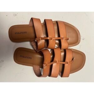 Maurices Womens Brown Faux Leather Multi Strap Slide Sandals Square Toe Size 9